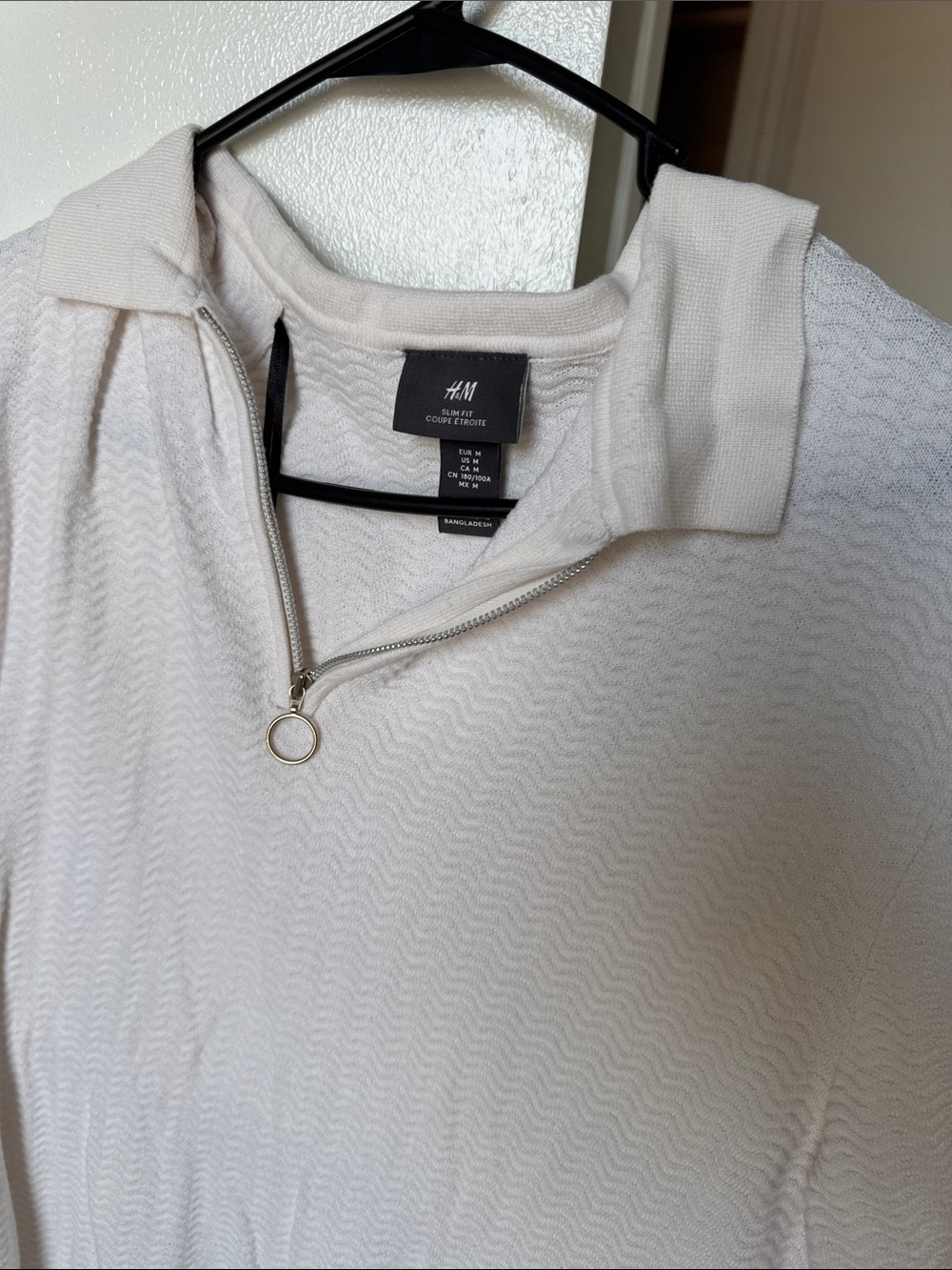 H&M Men’s Off-White Zip Polo Sweater